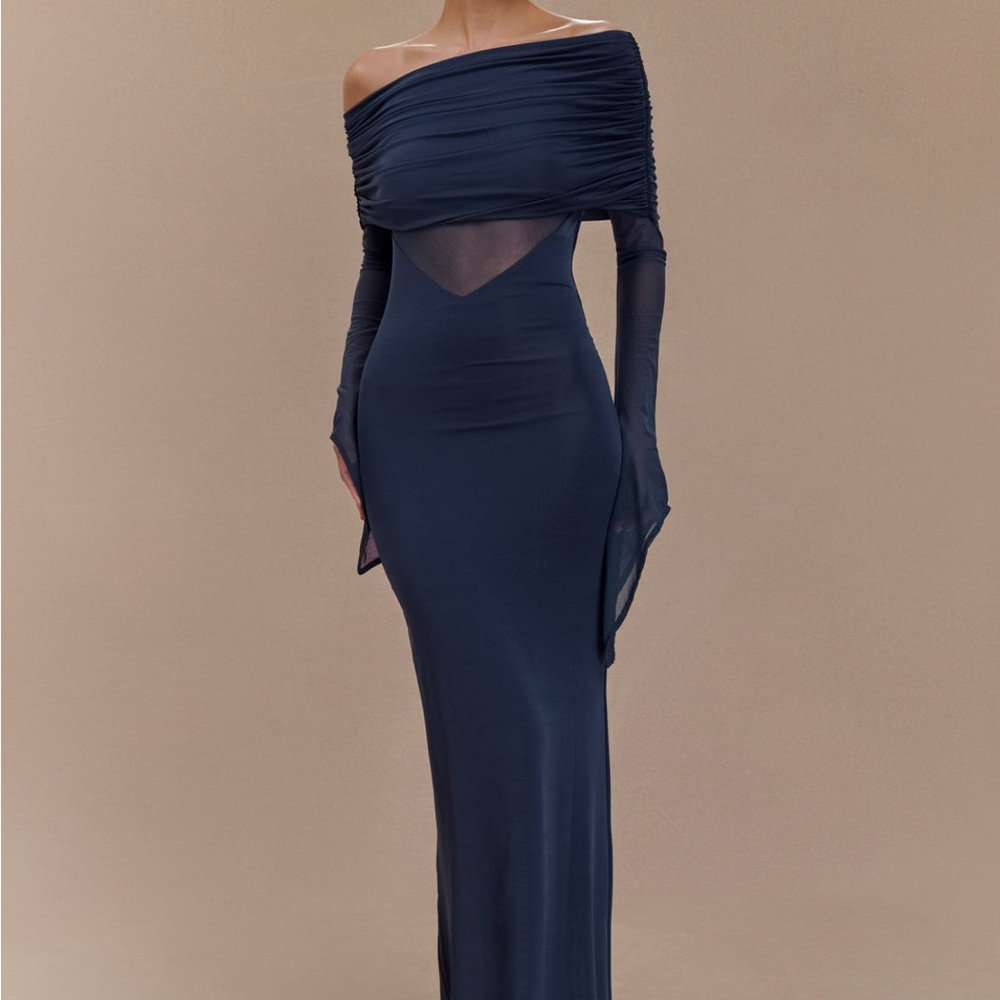 Elegant Off-Shoulder Navy Dress